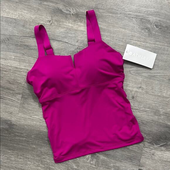 NWT Athleta Square Neck V Bra Cup Tankini Top "Electric Fuschia" Pink 34 D/DD - Picture 2 of 9